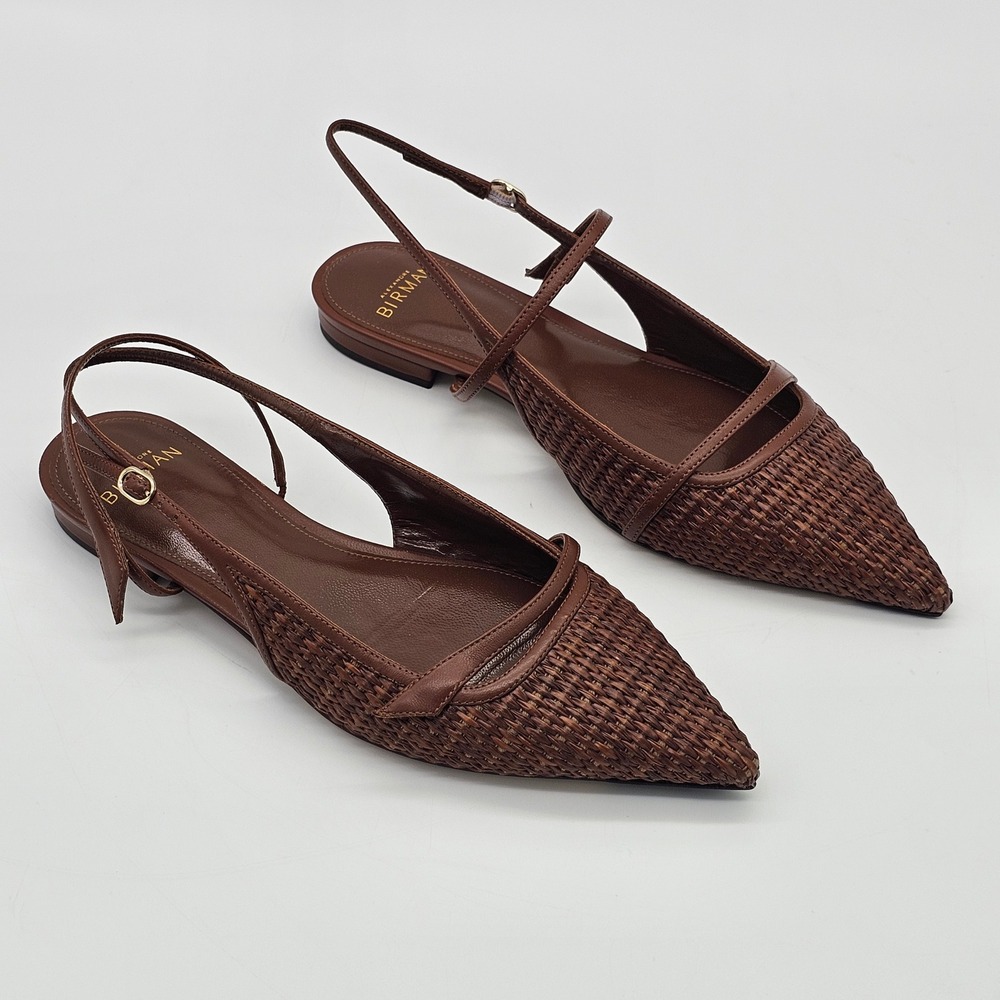 Alexandre Birman Tita Flat Raffia Women U.S 6 Brown Woven Slingback Pointed Toe